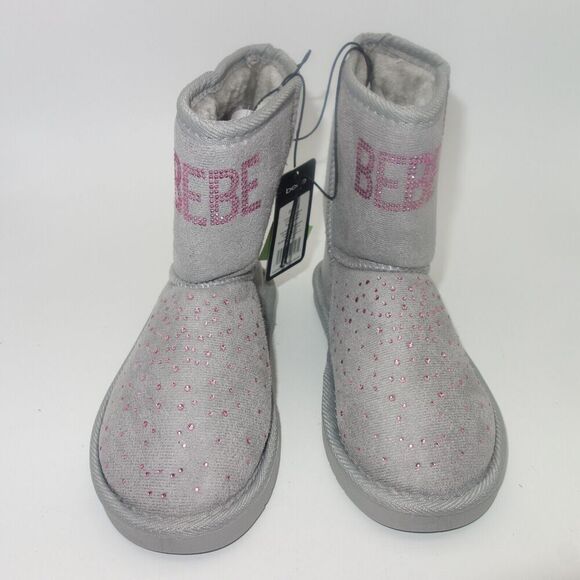 NEW Bebe Gray with Pink Rhinestones Boots Booties Girls Size 2 - Picture 2 of 6